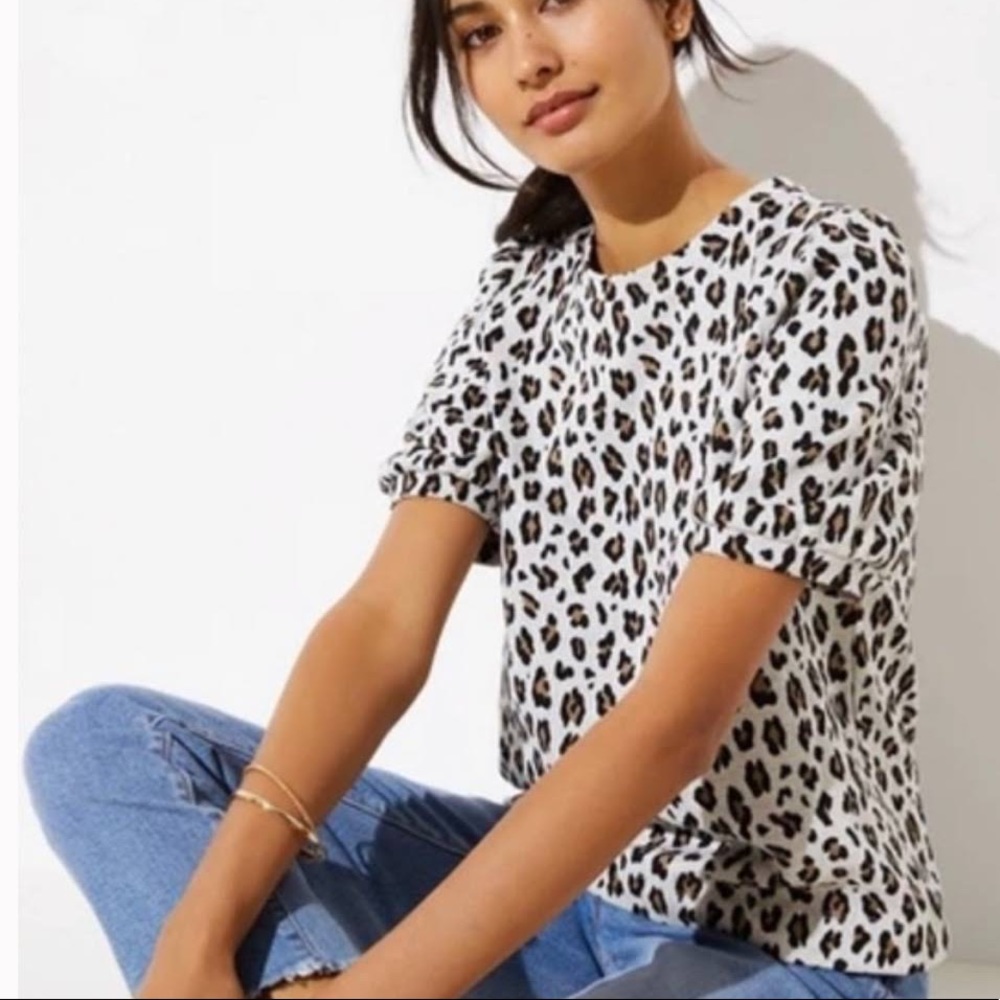 LOFT Leopard Short Puff Sleeve Shirt